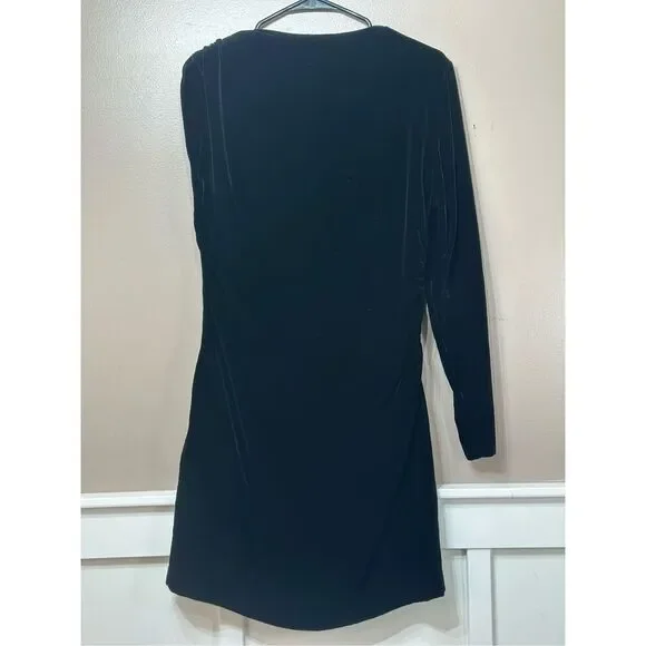 NWT MASSIMO DUTTI Short Velvet Asymmetric Sleeves Black Dress Women's Medium - Picture 12 of 12